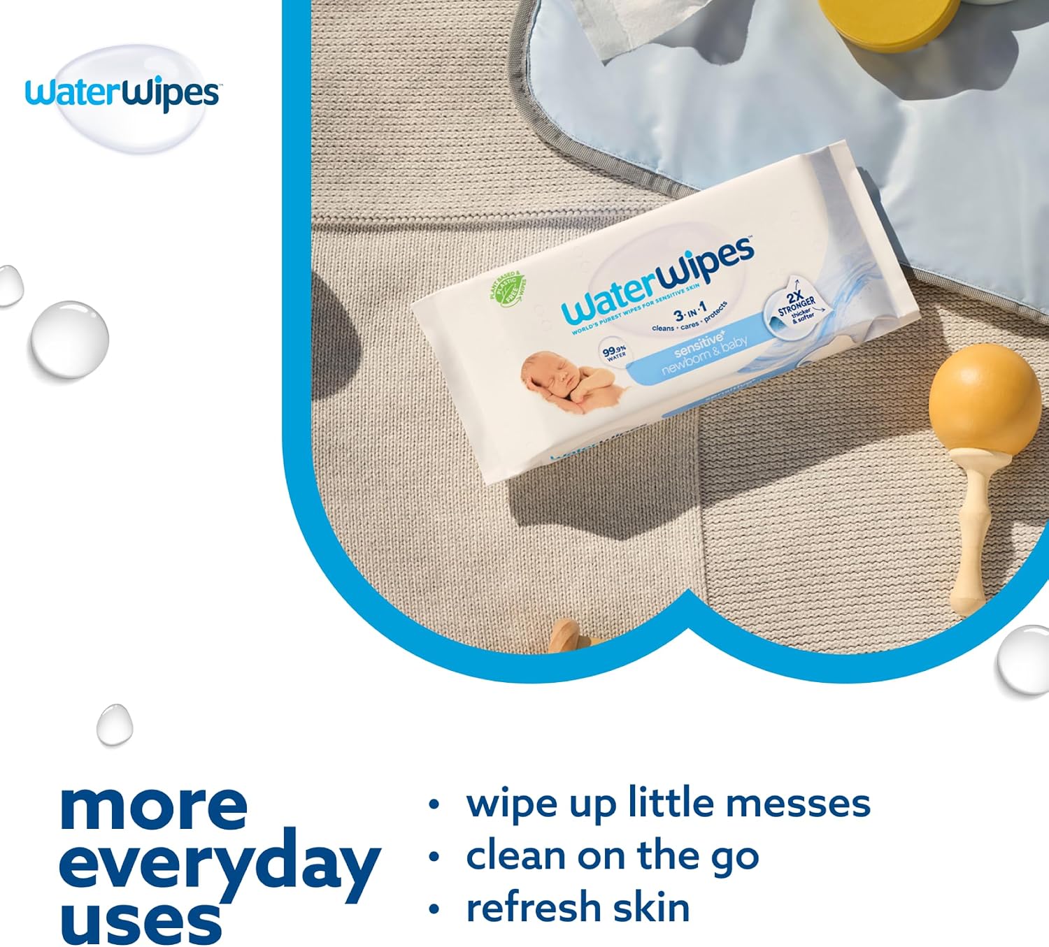 WaterWipes Sensitive+ Newborn & Baby Wipes, 99.9% Water, Unscented, 12 Pack