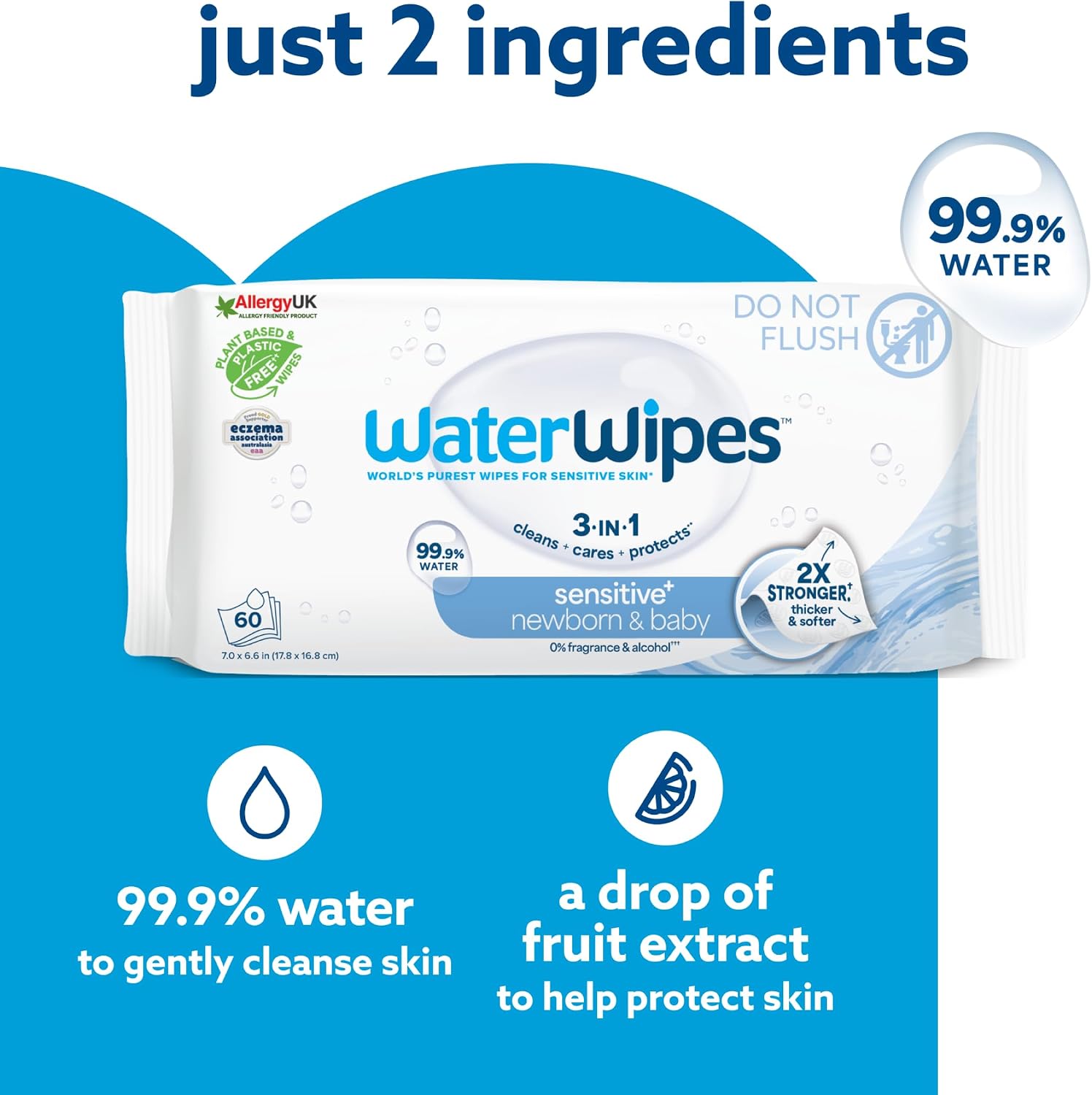 WaterWipes Sensitive+ Newborn & Baby Wipes, 99.9% Water, Unscented, 12 Pack