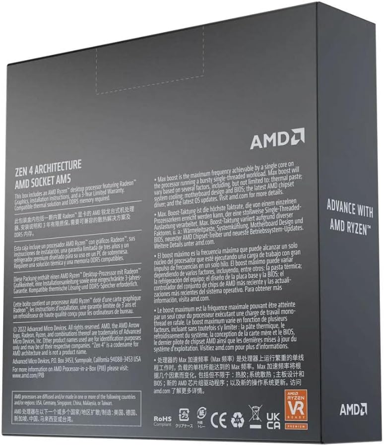 AMD Ryzen 5 7600X Desktop Processor (6-Core, 12-Thread, Up to 5.3 GHz Boost, Socket AM5)