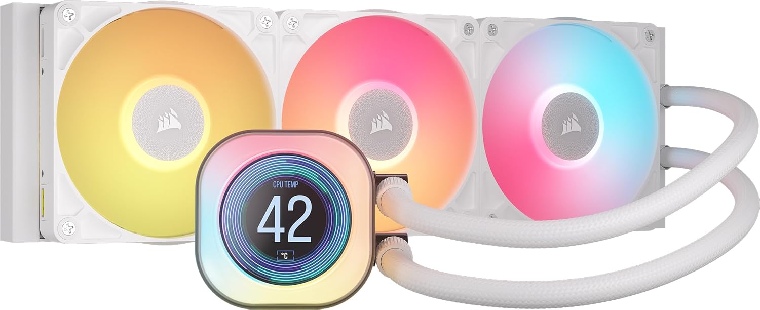 Corsair iCUE Link Titan 360 RX LCD White Liquid CPU Cooler - 360mm AIO Custom IPS Screen Hub (CW-9060092-WW)