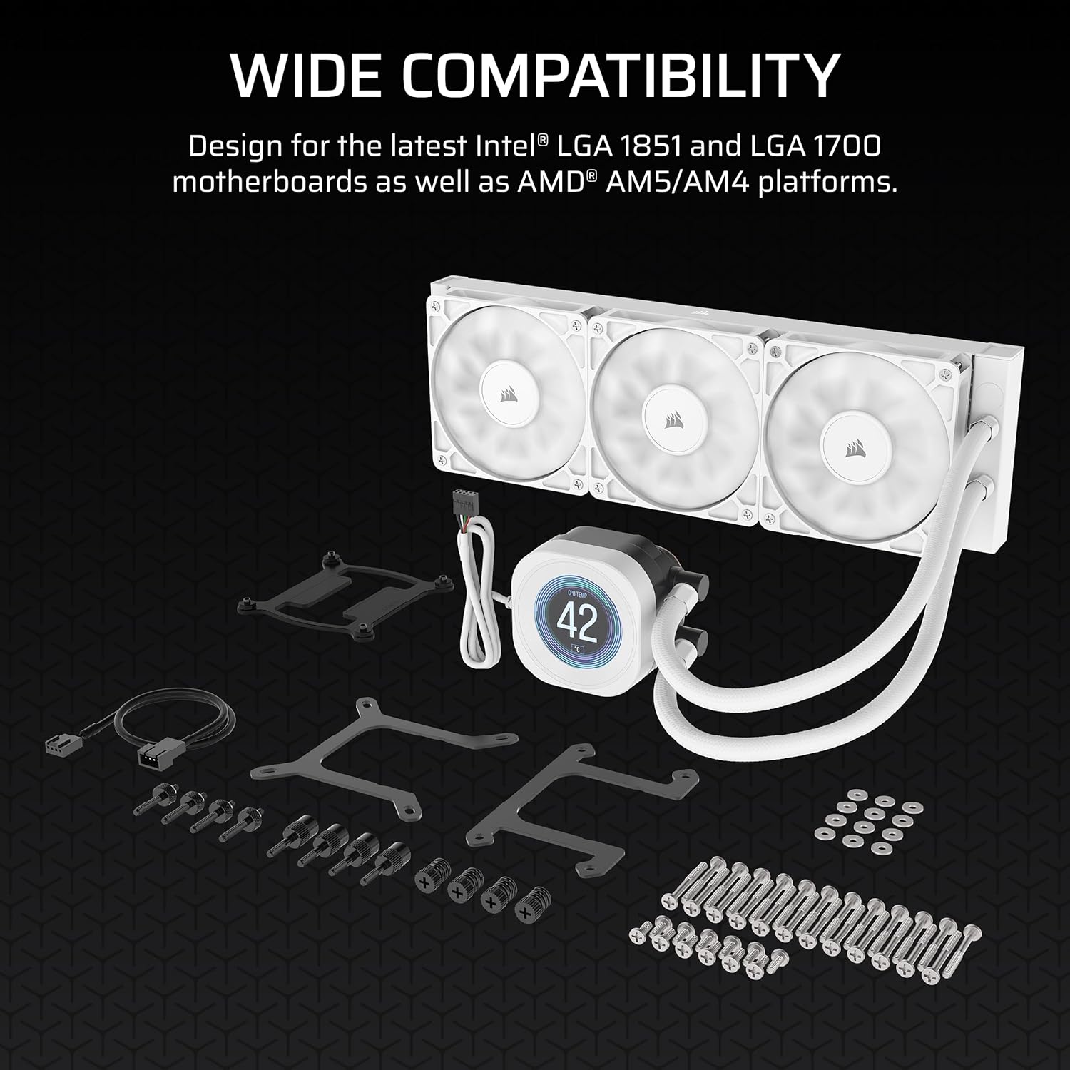 Corsair Nautilus 360 RS LCD White Liquid CPU Cooler - 360mm AIO Custom 2.1" IPS Screen (CW-9060100-WW)